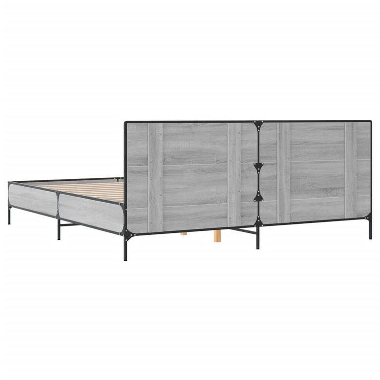 Bedframe bewerkt hout metaal grijs sonoma eiken 200x200 cm