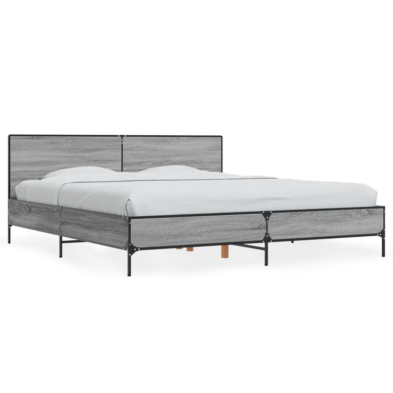 Bedframe bewerkt hout metaal grijs sonoma eiken 200x200 cm