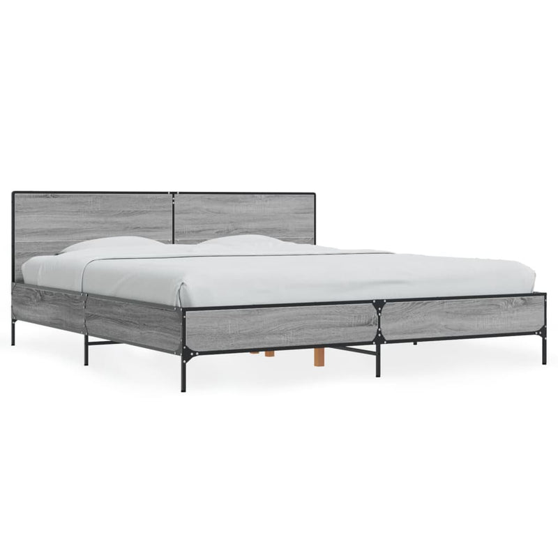 Bedframe bewerkt hout metaal grijs sonoma eiken 200x200 cm