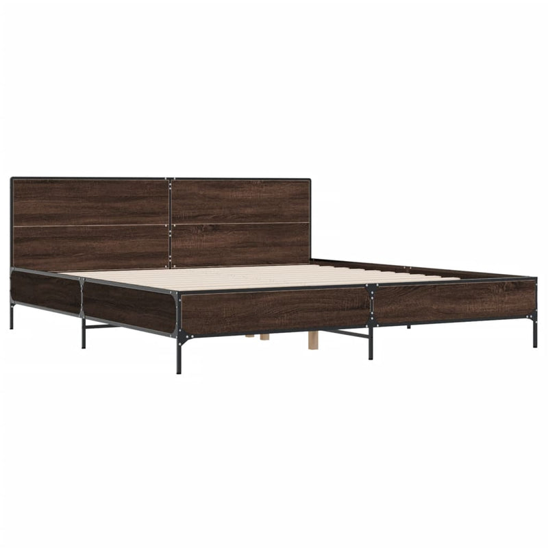 Bedframe bewerkt hout metaal bruin eikenkleur 200x200 cm