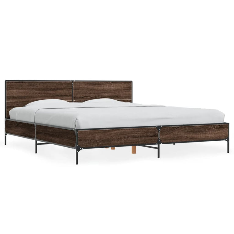 Bedframe bewerkt hout metaal bruin eikenkleur 200x200 cm