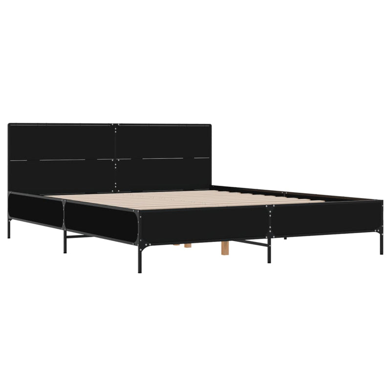 Bedframe bewerkt hout metaal zwart 120x190 cm