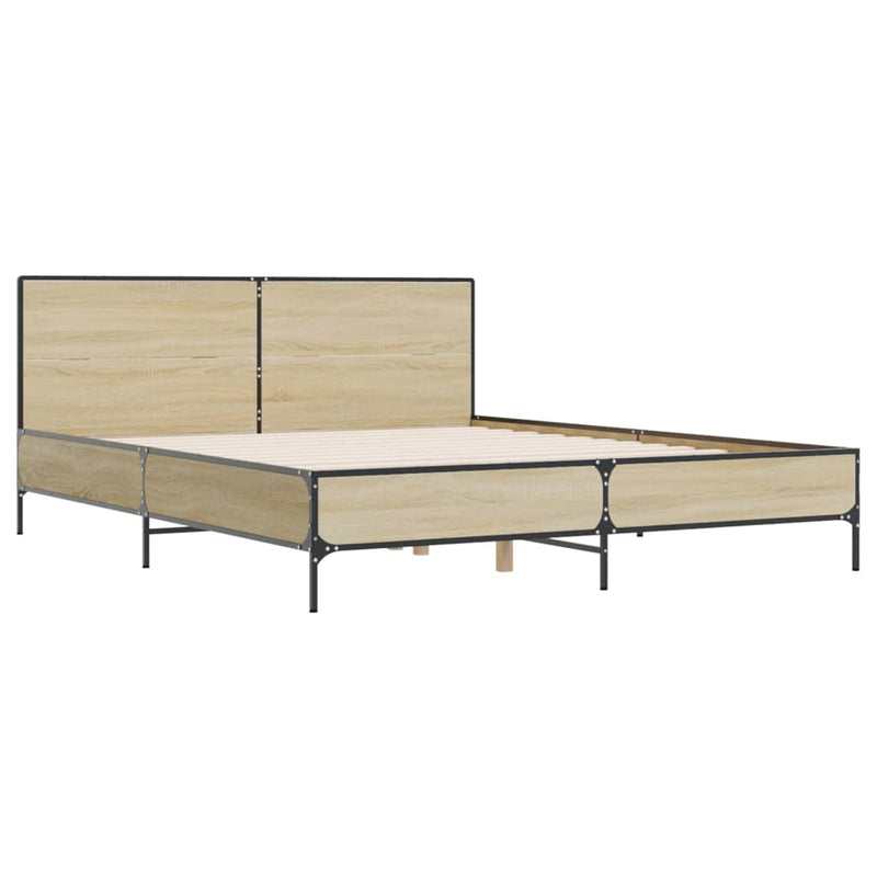 Bedframe bewerkt hout metaal sonoma eikenkleurig 120x190 cm