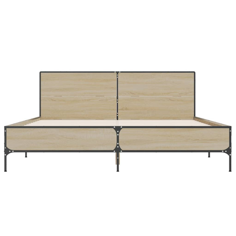 Bedframe bewerkt hout metaal sonoma eikenkleurig 120x190 cm