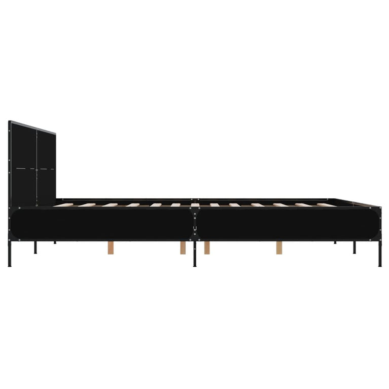 Bedframe bewerkt hout metaal zwart 135x190 cm