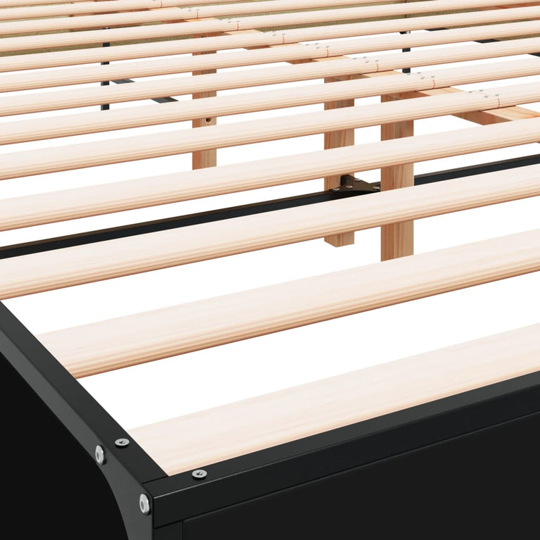 Bedframe bewerkt hout metaal zwart 135x190 cm