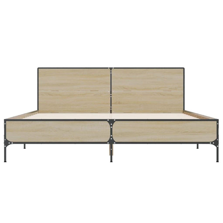 Bedframe bewerkt hout metaal sonoma eikenkleurig 135x190 cm