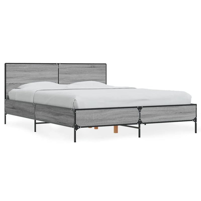 Bedframe bewerkt hout metaal grijs sonoma eiken 135x190 cm