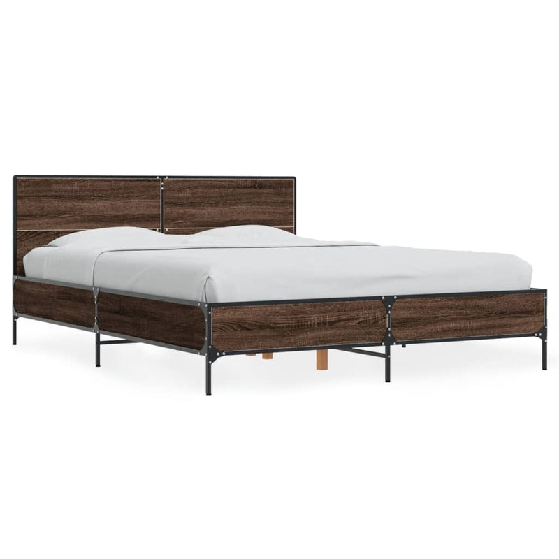 Bedframe bewerkt hout metaal bruin eikenkleur 135x190 cm