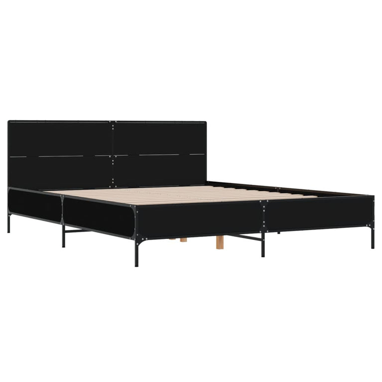 Bedframe LED bewerkt hout metaal zwart 140x190 cm