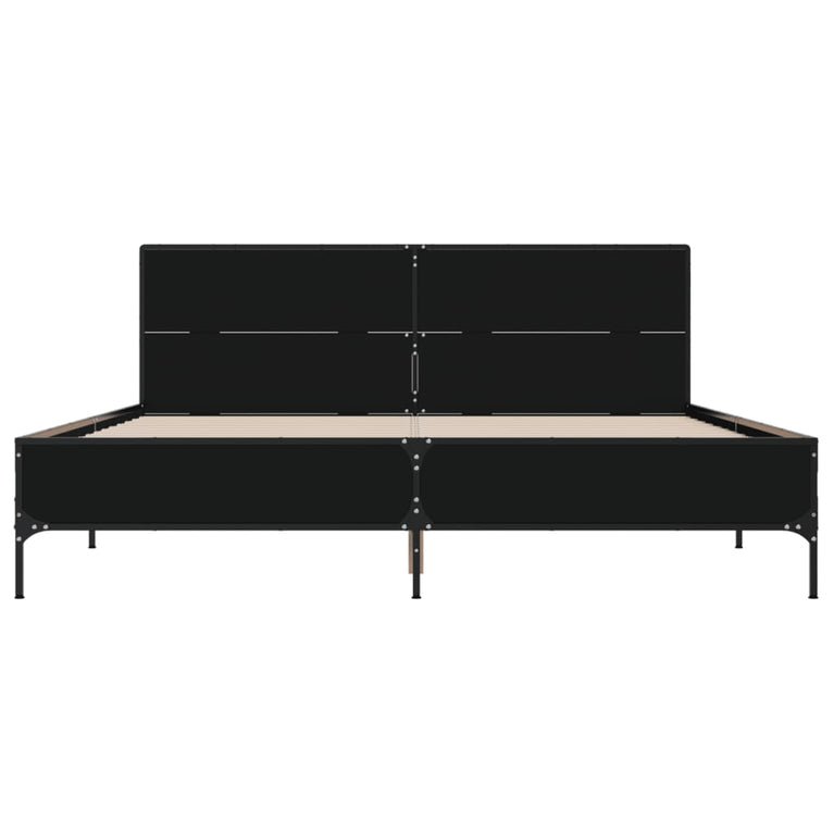 Bedframe LED bewerkt hout metaal zwart 140x190 cm