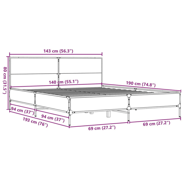 Bedframe LED bewerkt hout metaal zwart 140x190 cm