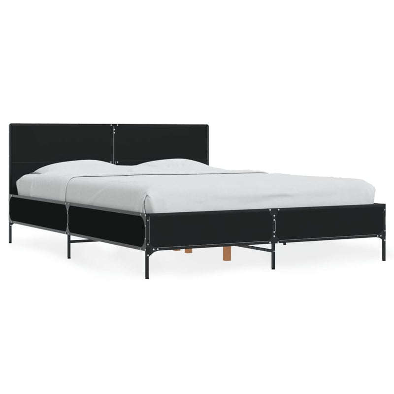 Bedframe LED bewerkt hout metaal zwart 140x190 cm