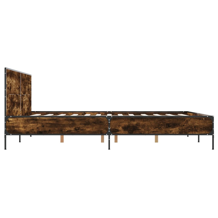 Bedframe bewerkt hout metaal gerookt eikenkleurig 140x190 cm