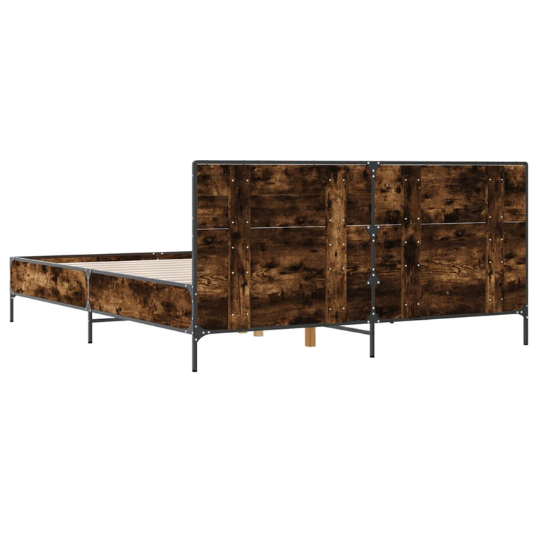 Bedframe bewerkt hout metaal gerookt eikenkleurig 140x190 cm