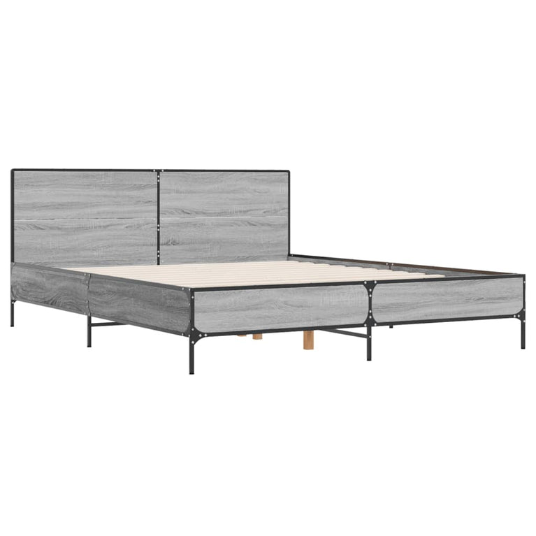 Bedframe bewerkt hout metaal grijs sonoma eiken 140x190 cm