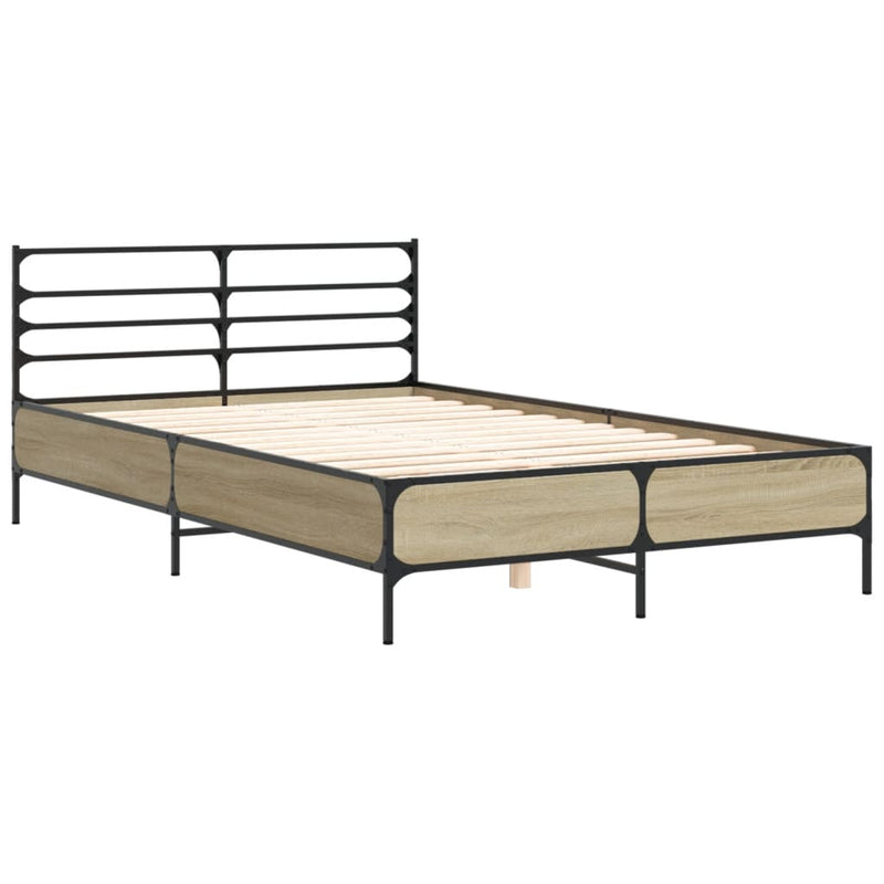 Bedframe bewerkt hout metaal sonoma eikenkleurig 120x200 cm