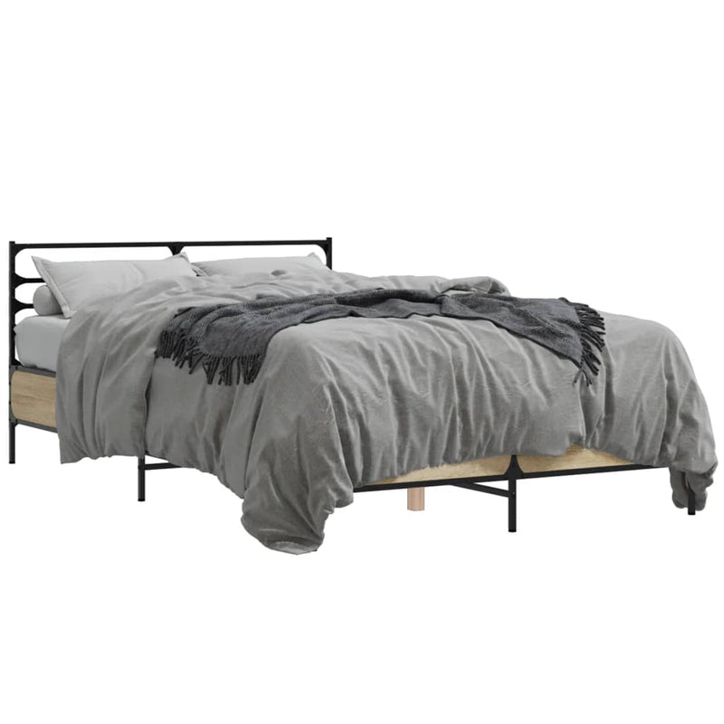 Bedframe bewerkt hout metaal sonoma eikenkleurig 120x200 cm
