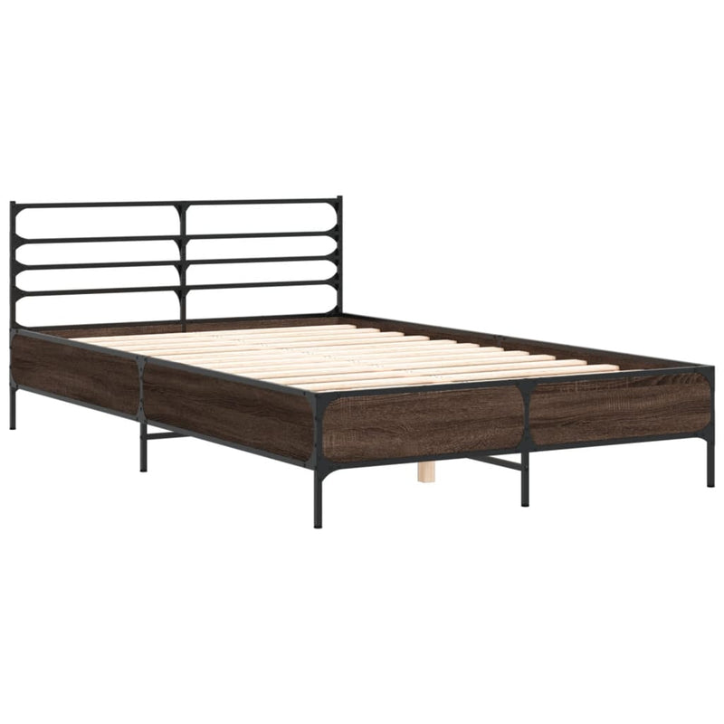 Bedframe bewerkt hout metaal bruin eikenkleur 120x200 cm