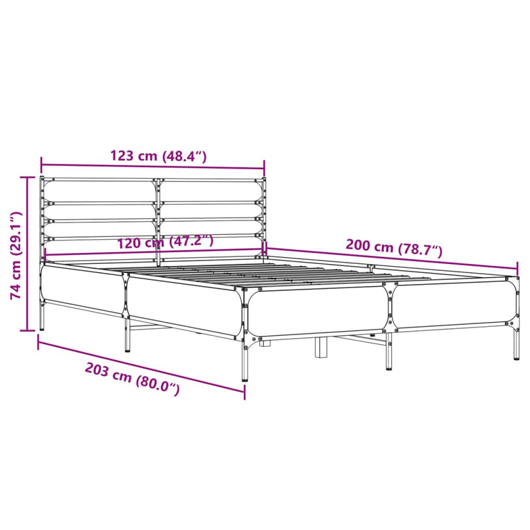 Bedframe bewerkt hout metaal bruin eikenkleur 120x200 cm