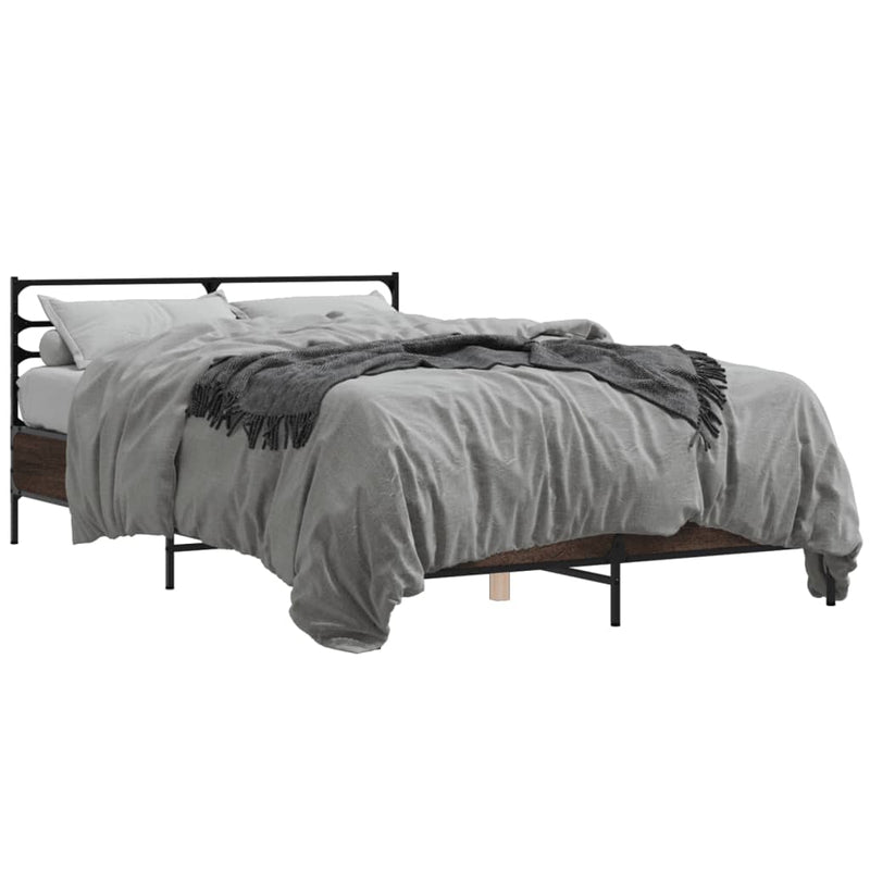 Bedframe bewerkt hout metaal bruin eikenkleur 120x200 cm