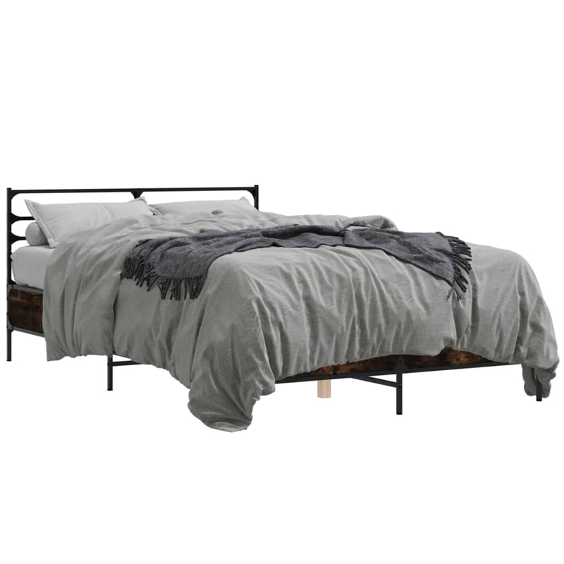Bedframe bewerkt hout metaal gerookt eikenkleurig 140x200 cm