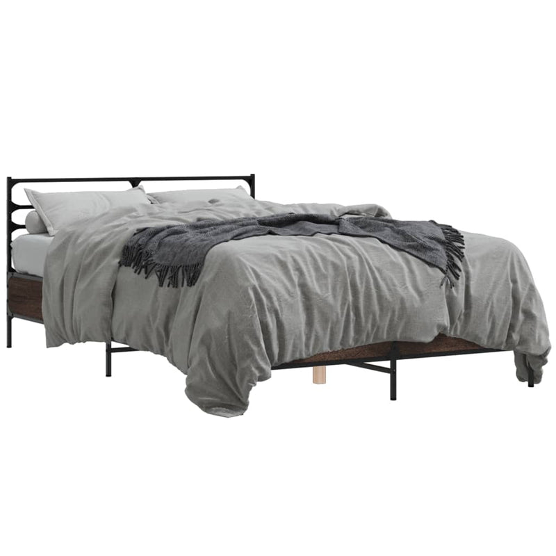 Bedframe bewerkt hout metaal bruin eikenkleur 140x200 cm