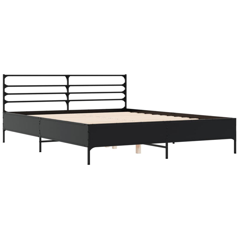 Bedframe bewerkt hout metaal zwart 150x200 cm