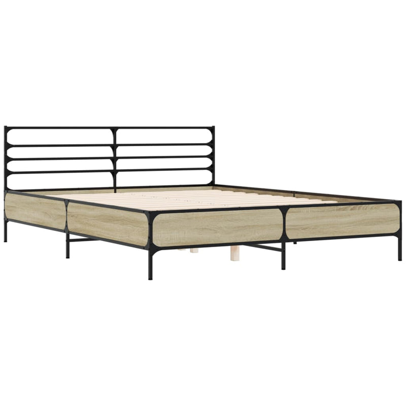 Bedframe bewerkt hout metaal sonoma eikenkleurig 150x200 cm
