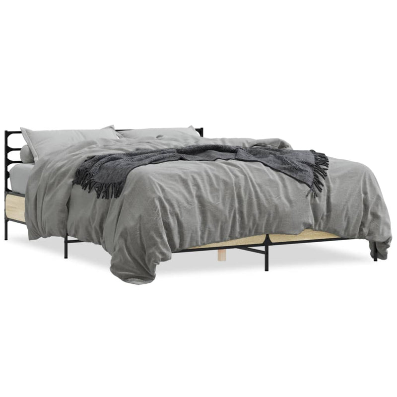 Bedframe bewerkt hout metaal sonoma eikenkleurig 150x200 cm