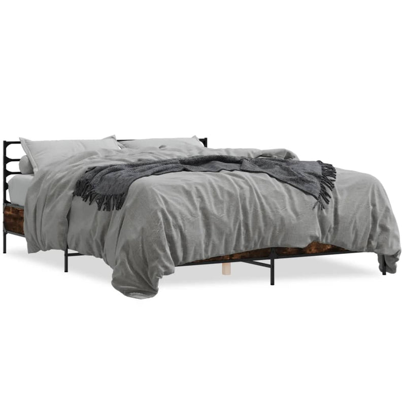 Bedframe bewerkt hout metaal gerookt eikenkleurig 150x200 cm