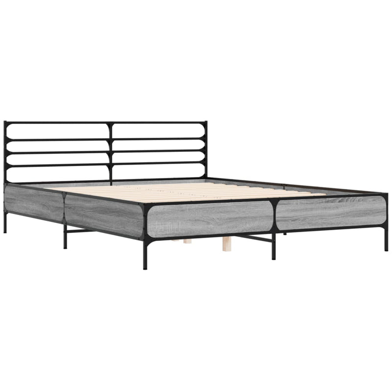 Bedframe bewerkt hout metaal grijs sonoma eiken 150x200 cm