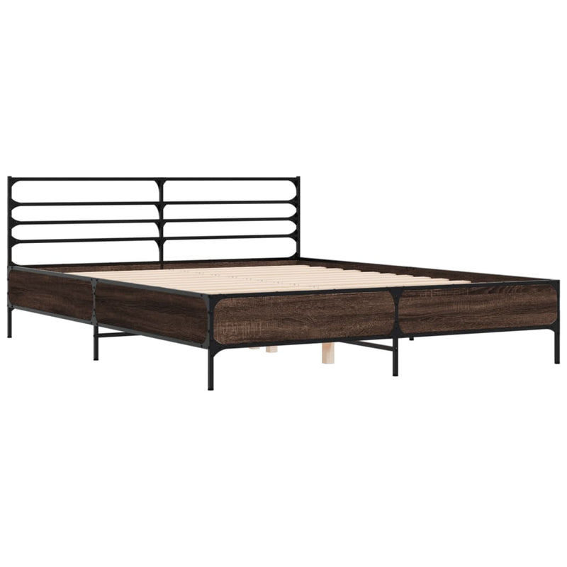 Bedframe bewerkt hout metaal bruin eikenkleur 150x200 cm