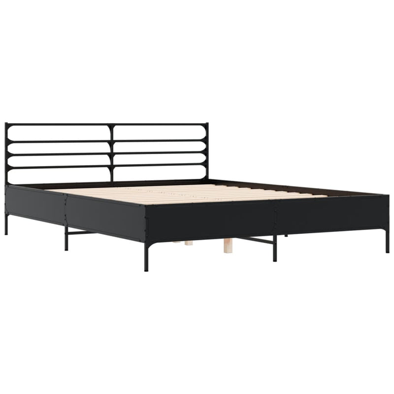 Bedframe bewerkt hout metaal zwart 160x200 cm