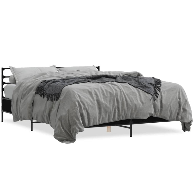 Bedframe bewerkt hout metaal zwart 160x200 cm