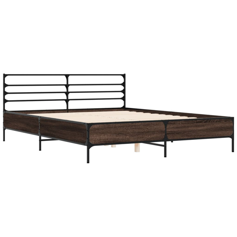 Bedframe bewerkt hout metaal gerookt eikenkleurig 160x200 cm