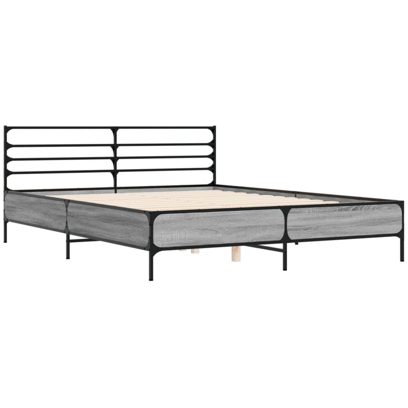 Bedframe bewerkt hout metaal grijs sonoma eiken 160x200 cm