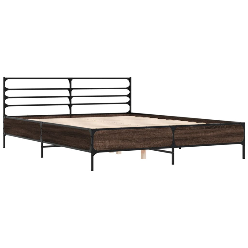 Bedframe bewerkt hout metaal bruin eikenkleur 160x200 cm