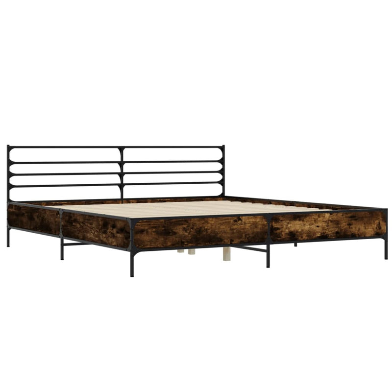 Bedframe bewerkt hout metaal gerookt eikenkleurig 180x200 cm