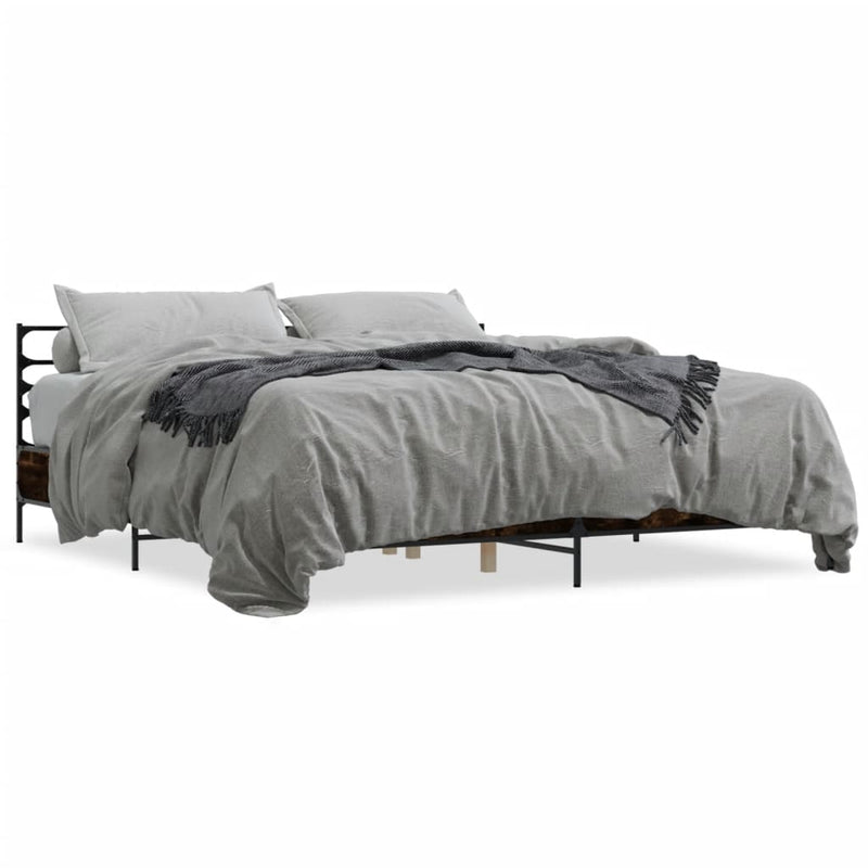 Bedframe bewerkt hout metaal gerookt eikenkleurig 180x200 cm