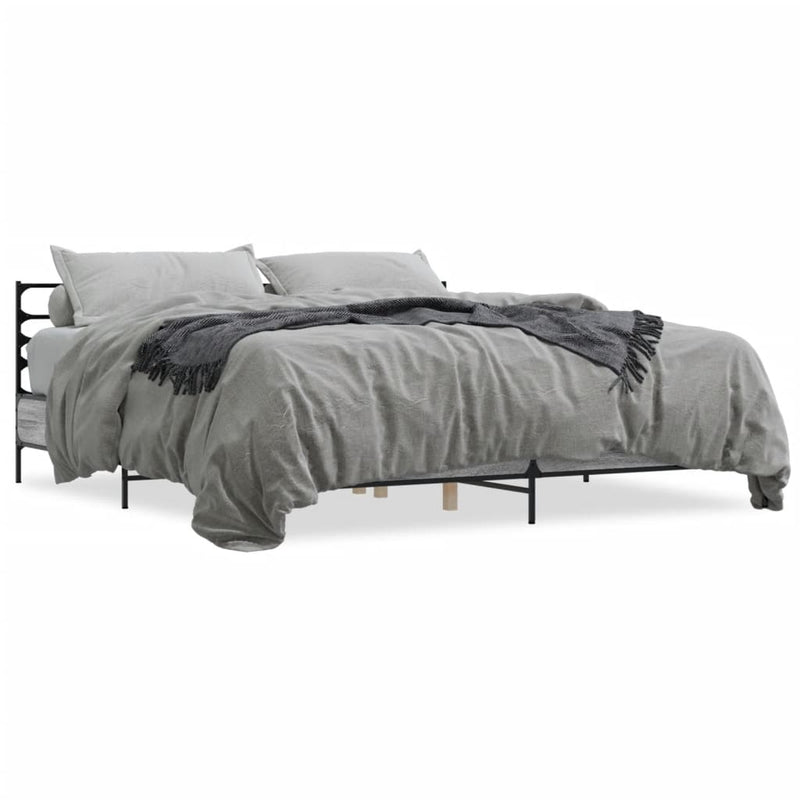 Bedframe bewerkt hout metaal grijs sonoma eiken 180x200 cm