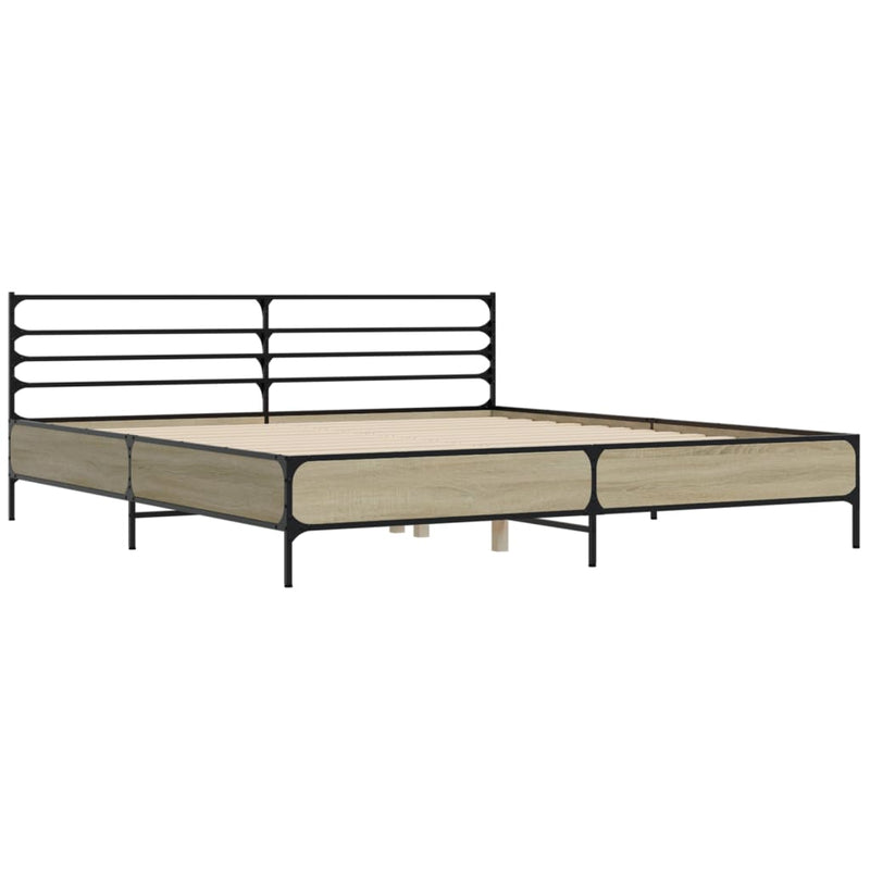 Bedframe bewerkt hout metaal sonoma eikenkleurig 200x200 cm