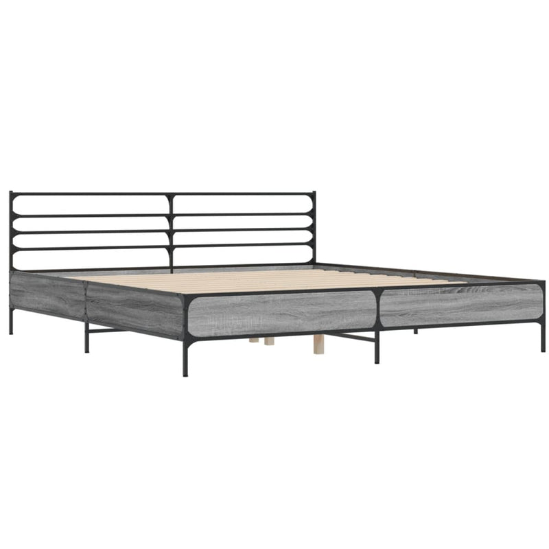 Bedframe bewerkt hout metaal grijs sonoma eiken 200x200 cm