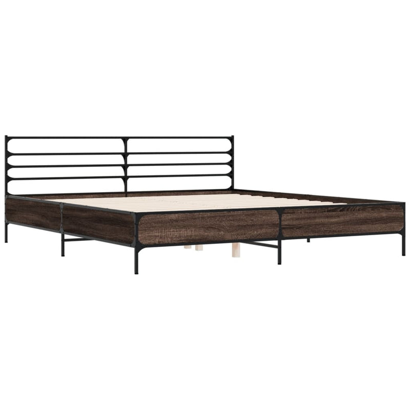 Bedframe bewerkt hout metaal bruin eikenkleur 200x200 cm