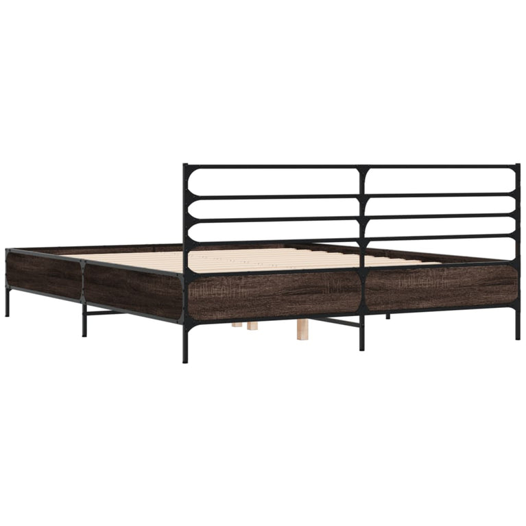 Bedframe bewerkt hout metaal bruin eikenkleur 120x190 cm