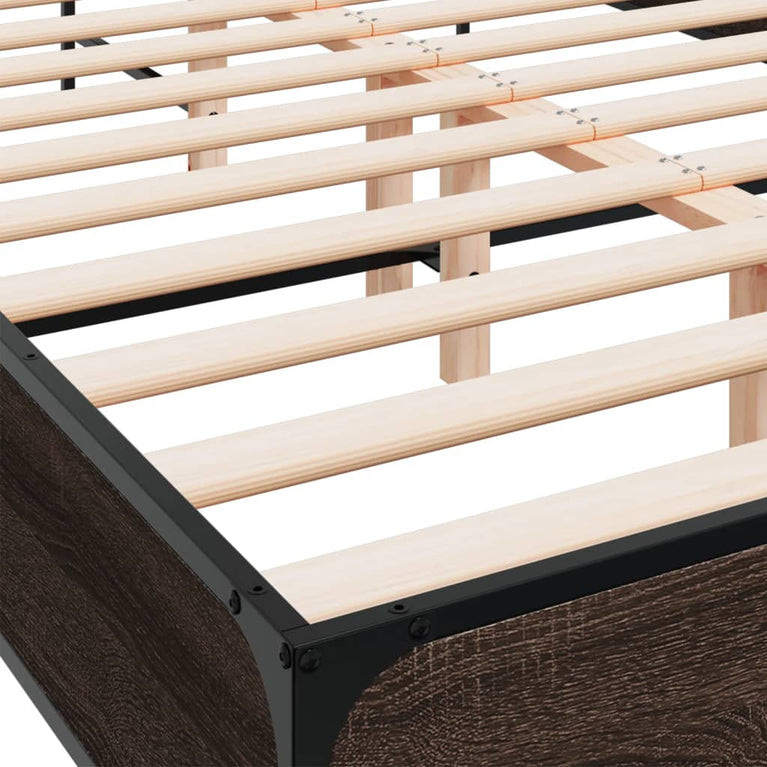 Bedframe bewerkt hout metaal bruin eikenkleur 120x190 cm