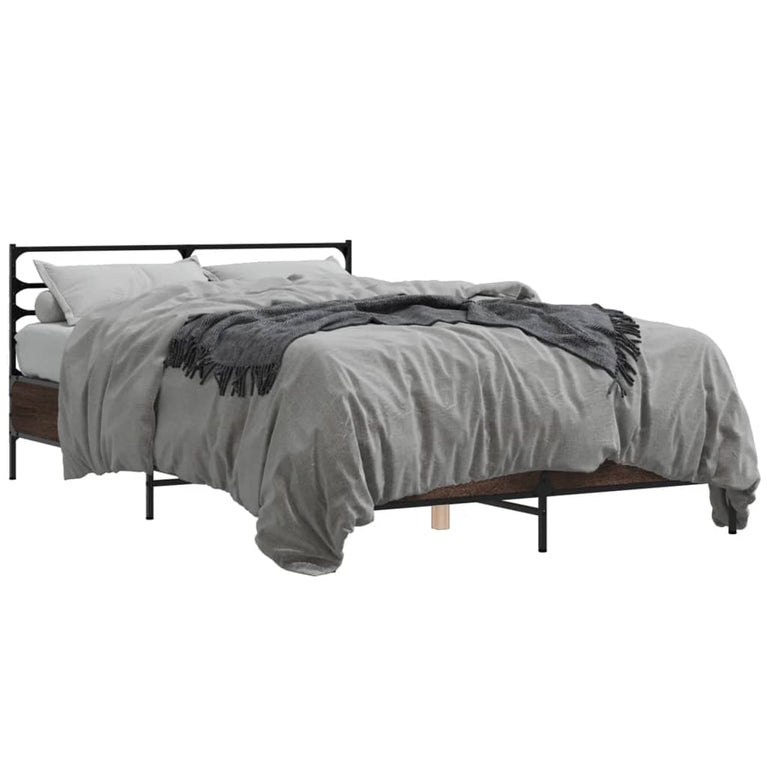 Bedframe bewerkt hout metaal bruin eikenkleur 120x190 cm