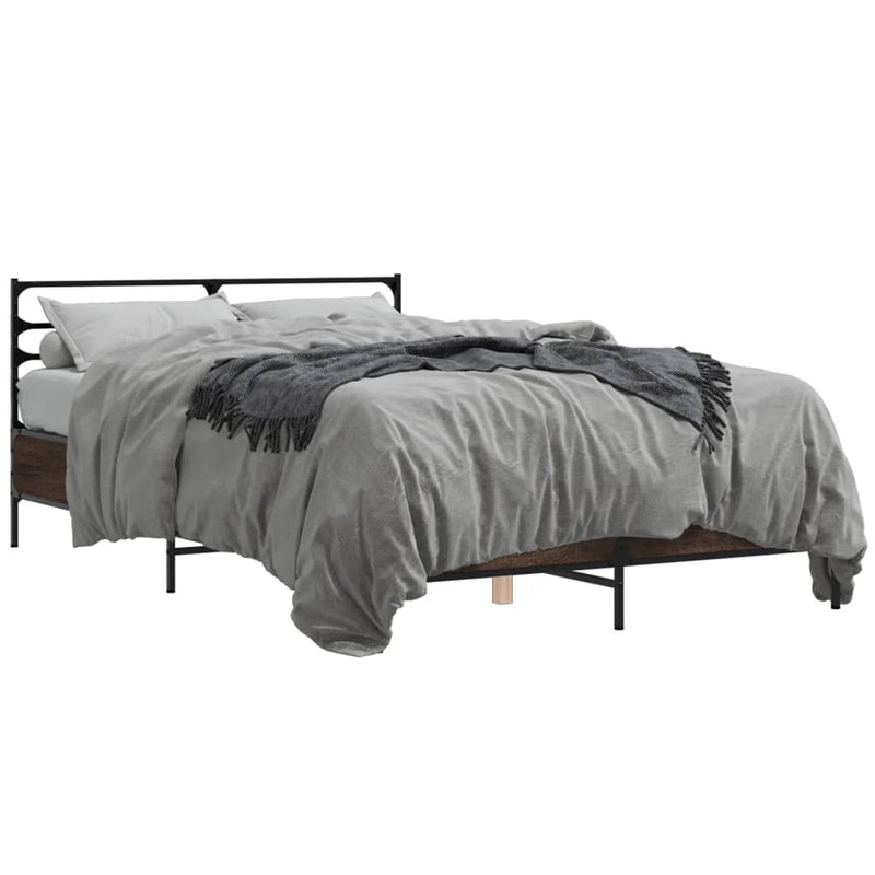 Bedframe bewerkt hout metaal bruin eikenkleur 120x190 cm