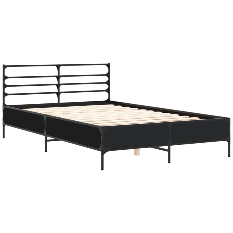 Bedframe bewerkt hout metaal zwart 135x190 cm