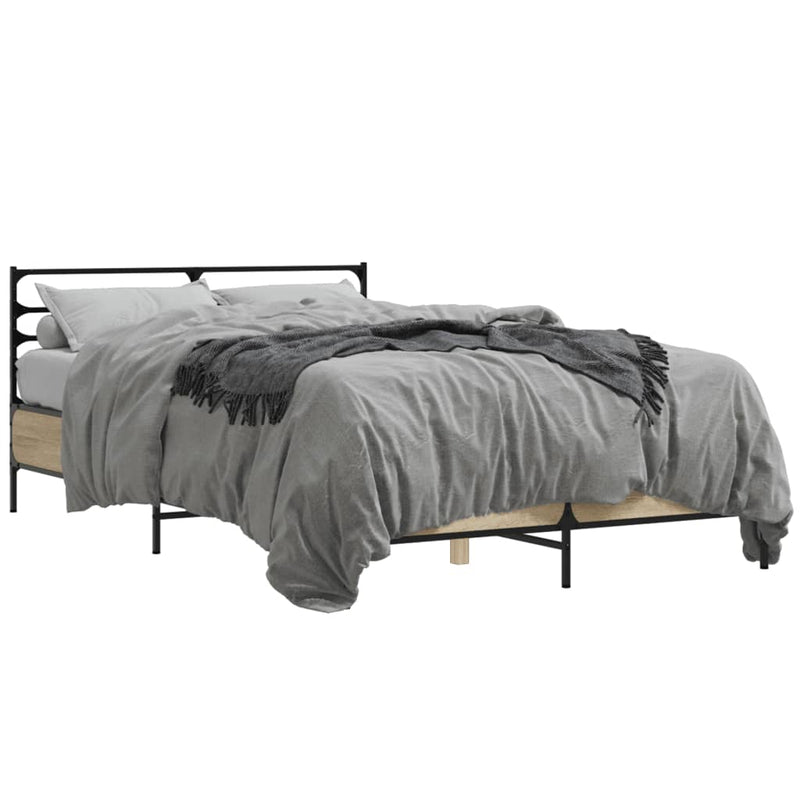 Bedframe bewerkt hout metaal sonoma eikenkleurig 135x190 cm